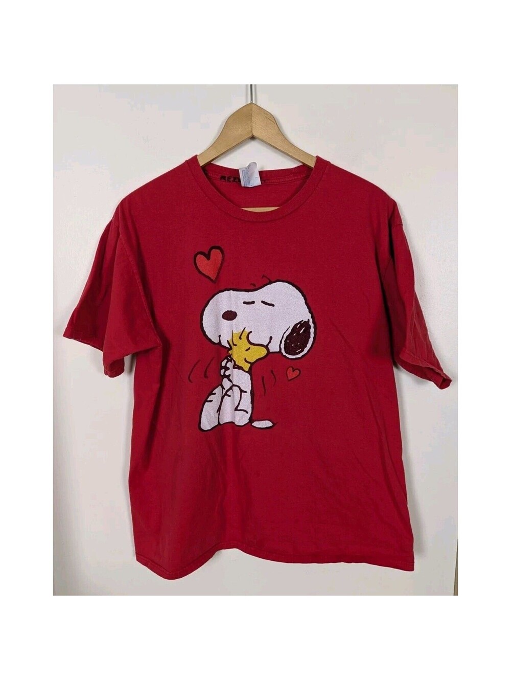 Snoopy And Woodstock XL Red T-shirt Tee Shirt Heart Vinage